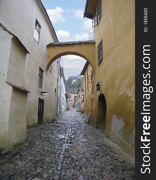 A street in medieval Sighisoara. A street in medieval Sighisoara