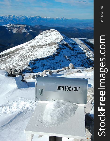 Mountain lookout sign on top of Moose mountain,alberta,canada.