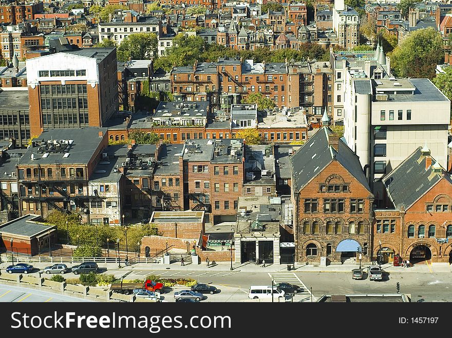 Looking down on the back bay neighborhood in Boston. Looking down on the back bay neighborhood in Boston