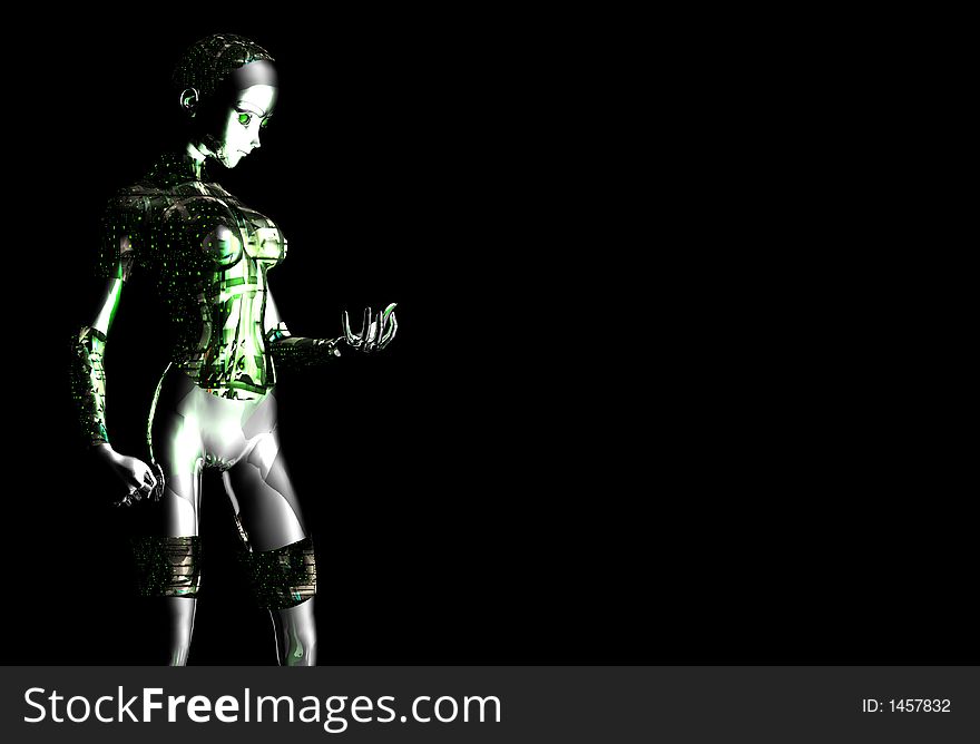 Android girl with green circuts