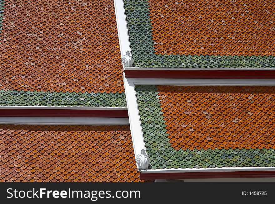 A fragment of the roof in Buddhist shrine in Bangkok, Thailand