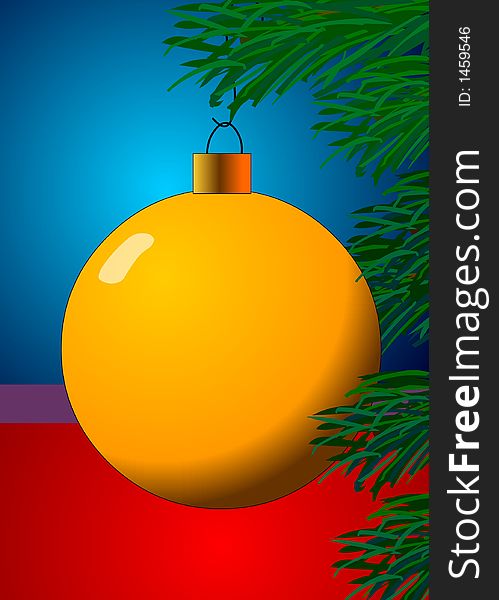 Golden ornament hanging on christmas tree