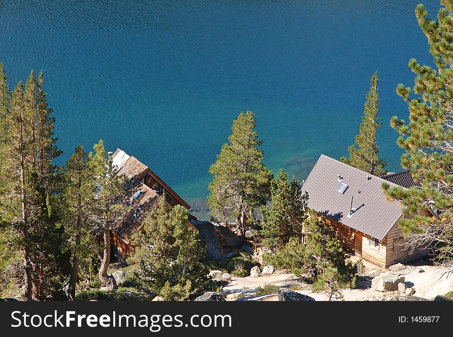 Cabin on a lake in the Sierra mountains of California