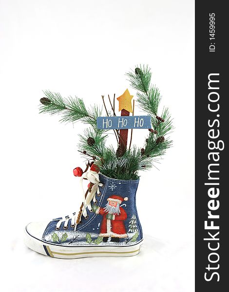 Shoe decorated for Christmas - holiday fun. Shoe decorated for Christmas - holiday fun