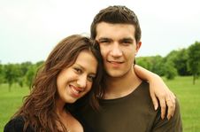 Young Man And Girl Embracing Outdoor Royalty Free Stock Photo