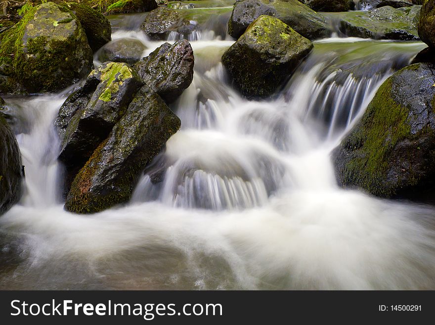 Waterfall on the rocks.