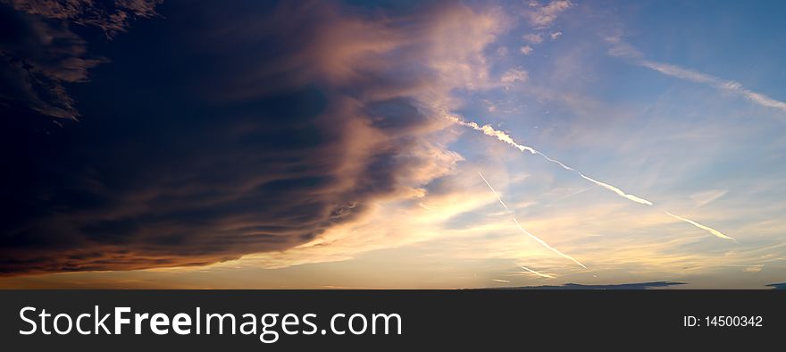 Colorful clouds and the approaching storm.