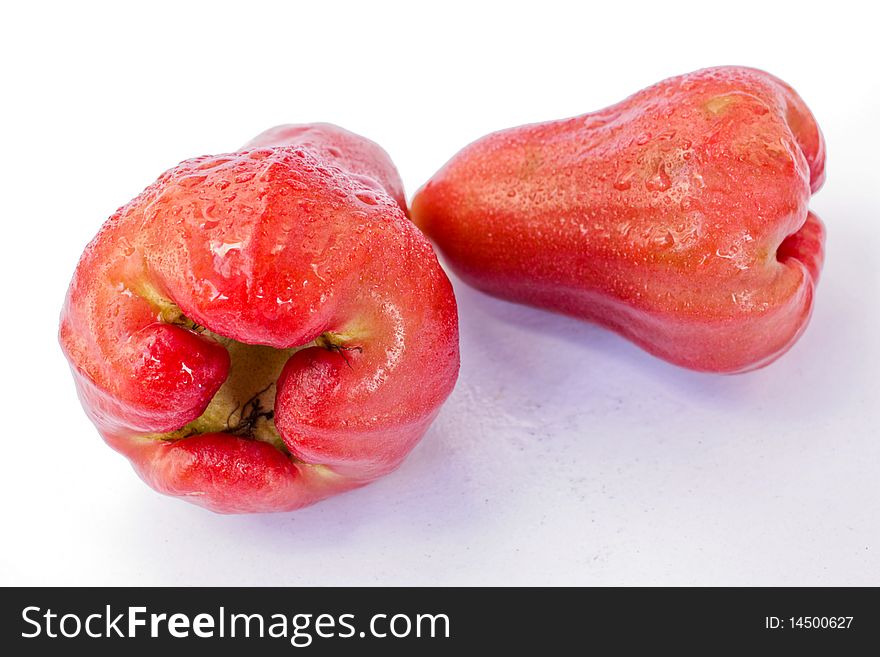 Two rose apples on white background. Two rose apples on white background
