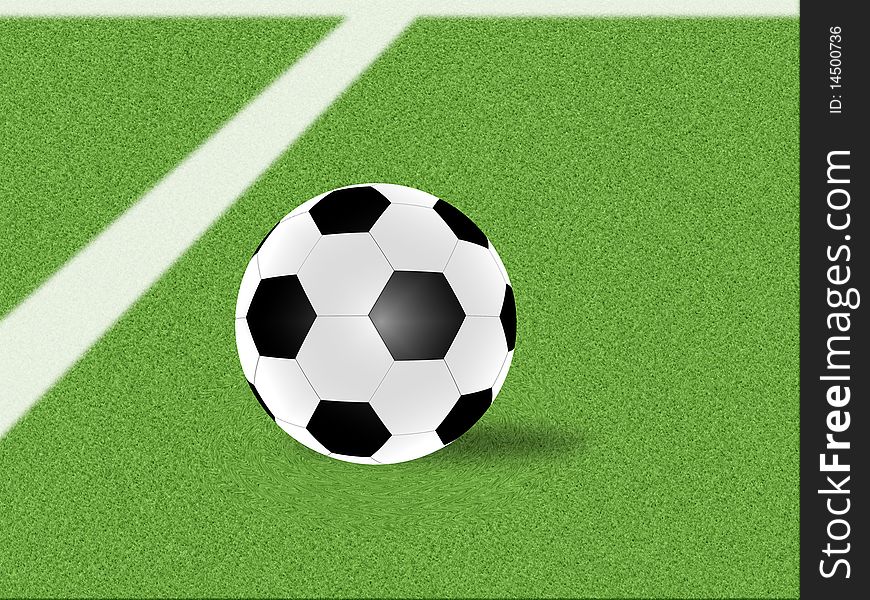 Soccer ball with shade isolated on green grass background