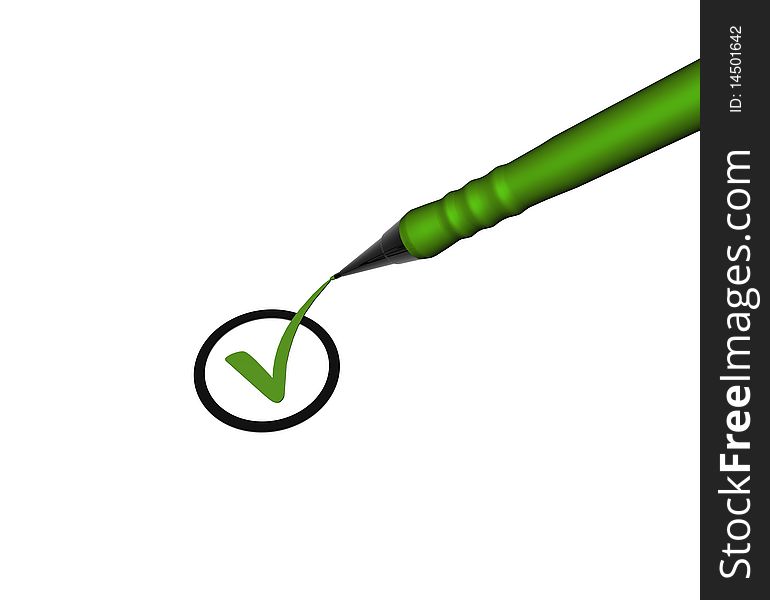 Checklist with green pencil in white background