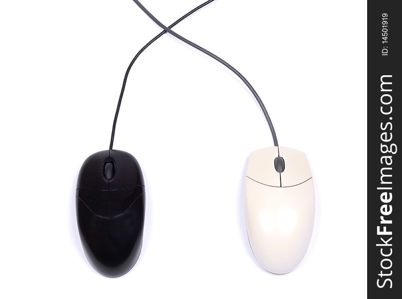 Two computer mouse. Black and white