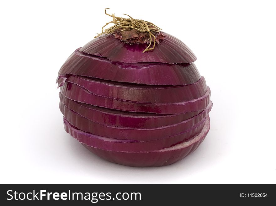 Sliced red onion on a white background. Sliced red onion on a white background