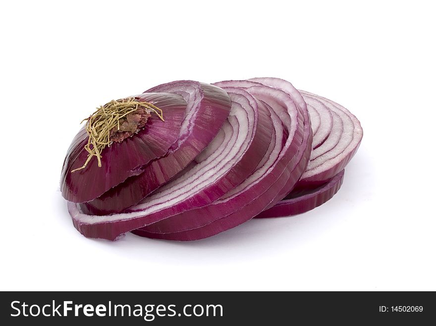 Sliced red onion on a white background. Sliced red onion on a white background
