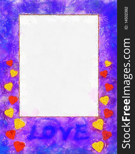 Illustration, festive frame with hearts. Illustration, festive frame with hearts