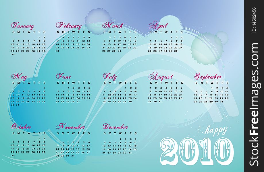 Year 2010 calender design any occasion used. Year 2010 calender design any occasion used