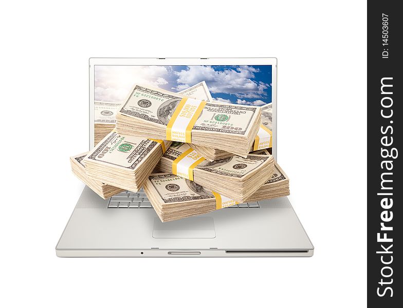 Laptop With Stacks Of Money Coming From Screen