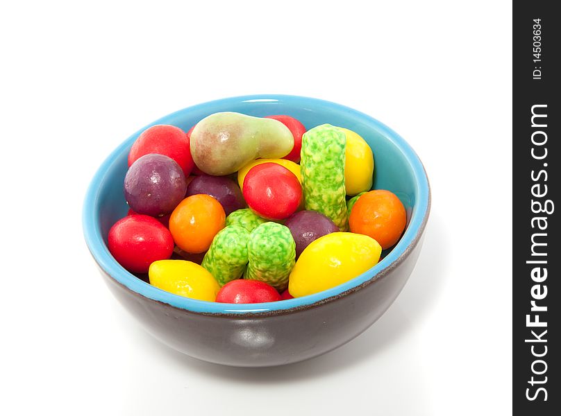 Colorfully candy old dutch in a ceramic bowl isolated over white