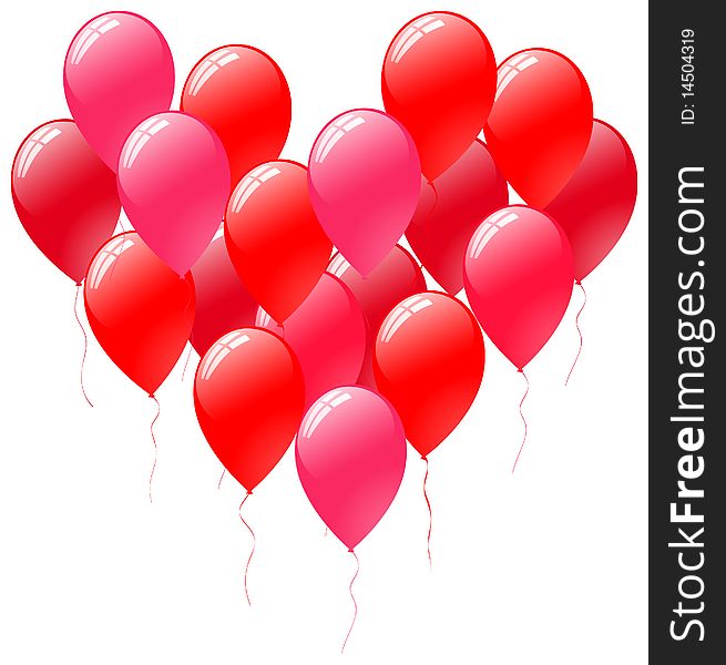 Pink and red balloons in a shape of a heart. Pink and red balloons in a shape of a heart