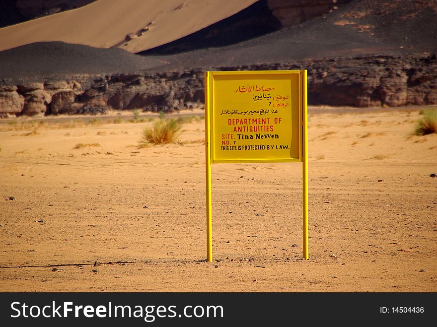 A turistic sign in the desert of Libya, in Africa. A turistic sign in the desert of Libya, in Africa