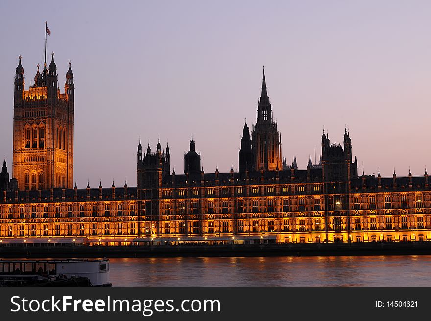 Illuminated Houses of Parliament from London. Illuminated Houses of Parliament from London