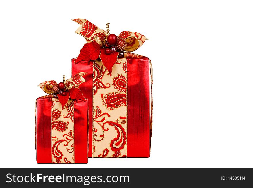 Two Red Presents With Clipping Path