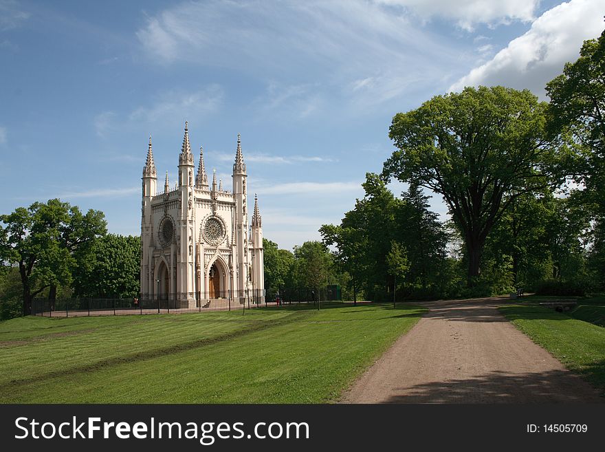 The gothic chapel in Alexandria park, Peterhof, Russia. The gothic chapel in Alexandria park, Peterhof, Russia.