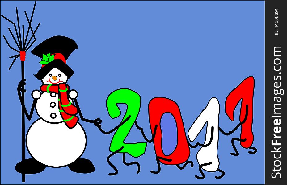 Snowman white, carrot nose, new year, a meeting of the Nativity, 2011, leads 2011, begins a new year, the numbers go, a bag of gifts, gifts drags. Snowman white, carrot nose, new year, a meeting of the Nativity, 2011, leads 2011, begins a new year, the numbers go, a bag of gifts, gifts drags