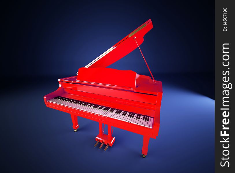 Red Piano On Dark Blue Background