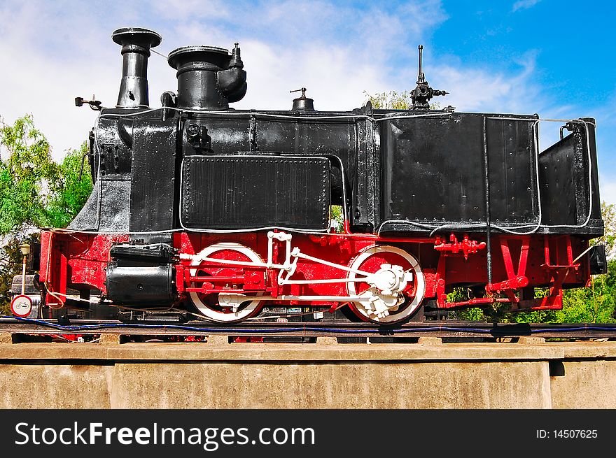 Black old steam locomotive reconditioned. Black old steam locomotive reconditioned