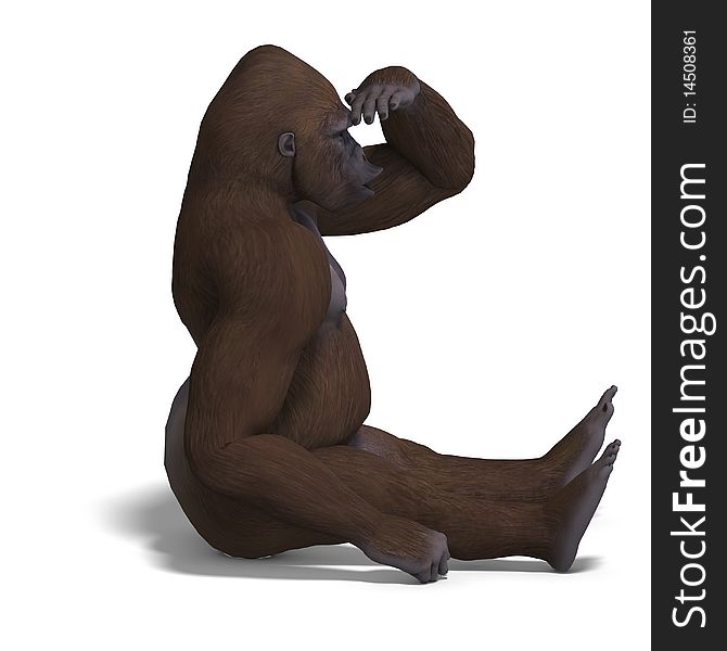 Gorilla searching for something. 3D rendering