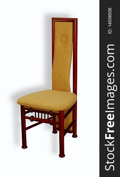 Wooden soft chair with a narrow and high back