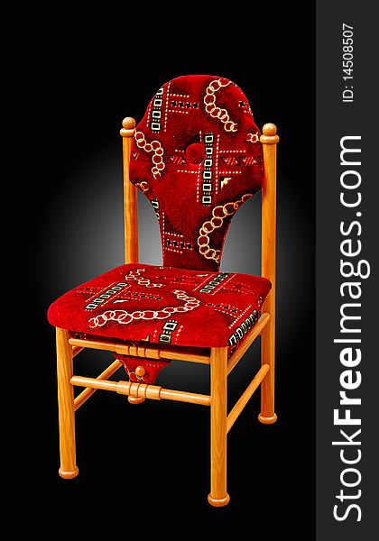 Wooden chair in a red decorative upholstery