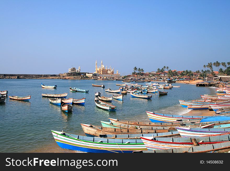 Traditional fishing vessels moored in vizhinjam harbour, India. Traditional fishing vessels moored in vizhinjam harbour, India