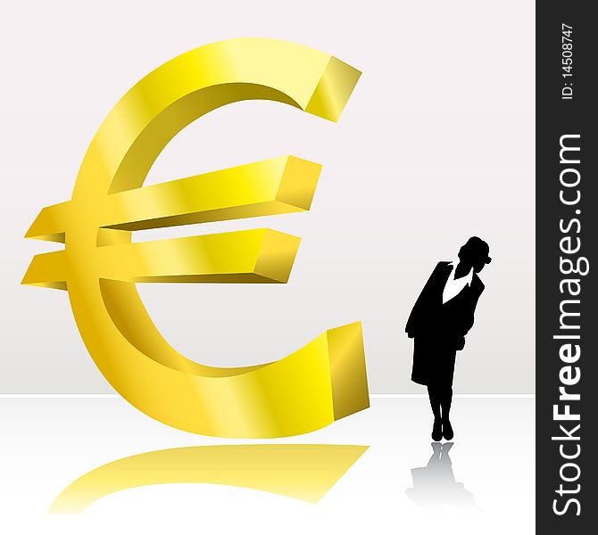Business woman looking big euro sign vector