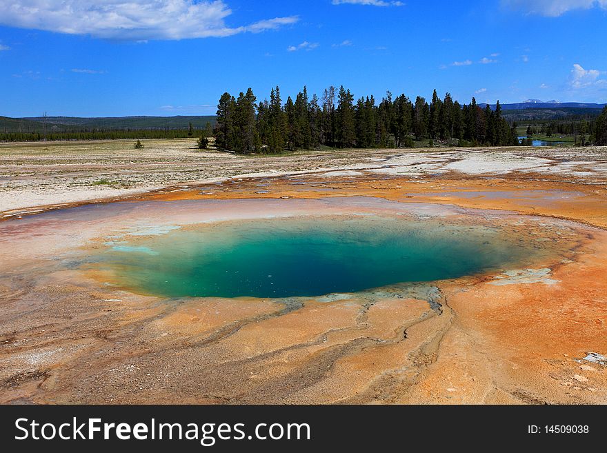 Beautiful hot spring pool in Grand Prismatic Spring Scenic Area,Yellowstone National Park.USA