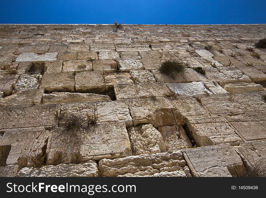 The western wall in jerusalem and blue sky. The western wall in jerusalem and blue sky