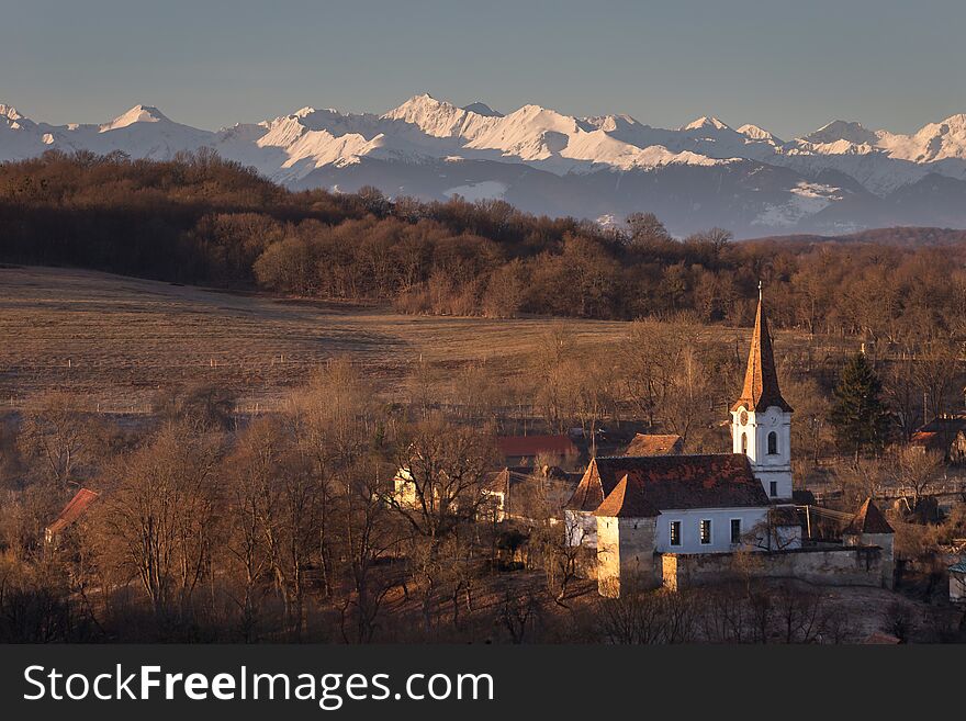 Spring sunrise in Gherdeal village, Transylvania