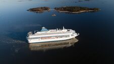 Aerial View Of Cruise Liner Sailing In The Open Sea Stock Image