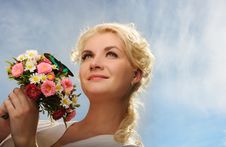 Woman With A Butterfly Over Blue Sky Royalty Free Stock Images Woman With A Butterfly Over Blue Sky Royalty Free Stock Images