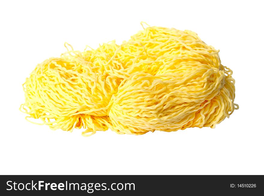 Yellow thread on a white background