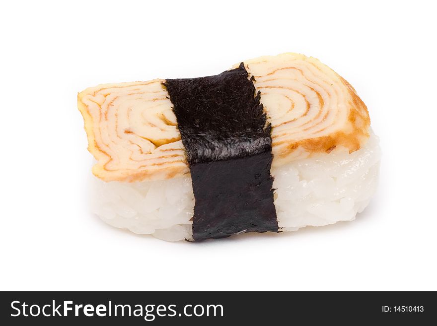 An image of a tasty piece of rice with fish and seaweed. An image of a tasty piece of rice with fish and seaweed