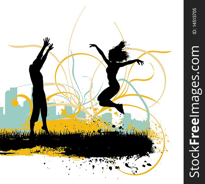 Jumping people silhouette illustration vector