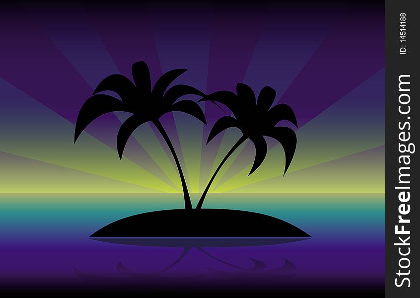 The palm trees on the desert island silhouette. The palm trees on the desert island silhouette
