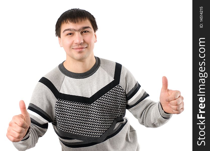 Asian young man smile with thumb up. Asian young man smile with thumb up