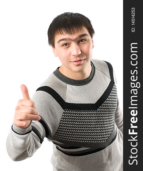 Asian young man smile with thumb up