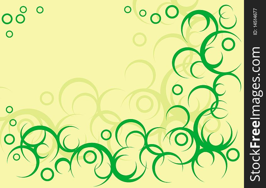 Peach background with curly green abstract ornament