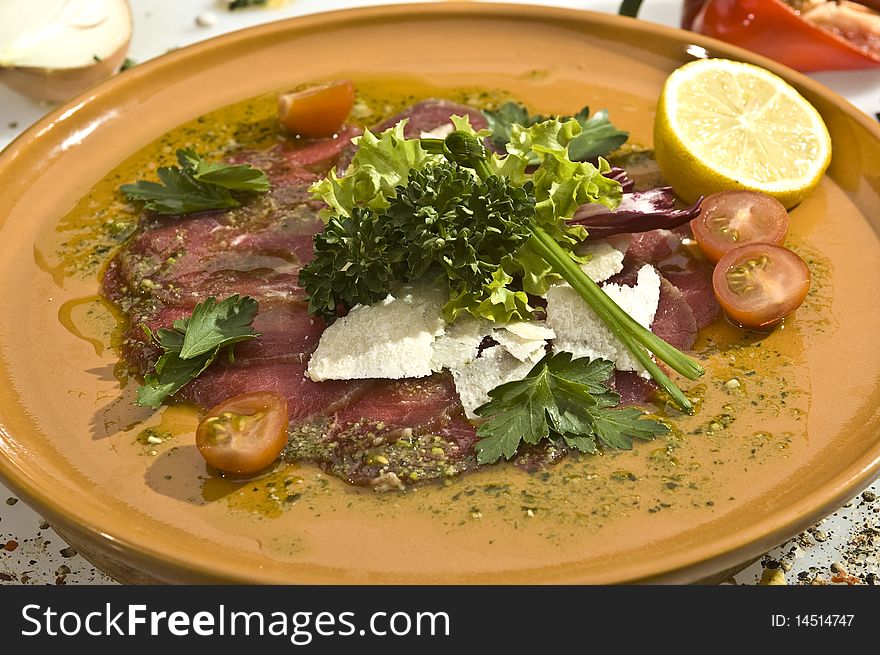 Speciality of mexican and aztec cuisine carpaccio dish. Speciality of mexican and aztec cuisine carpaccio dish