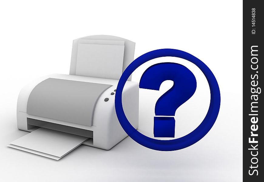Illustration of question mark with a printer. Illustration of question mark with a printer