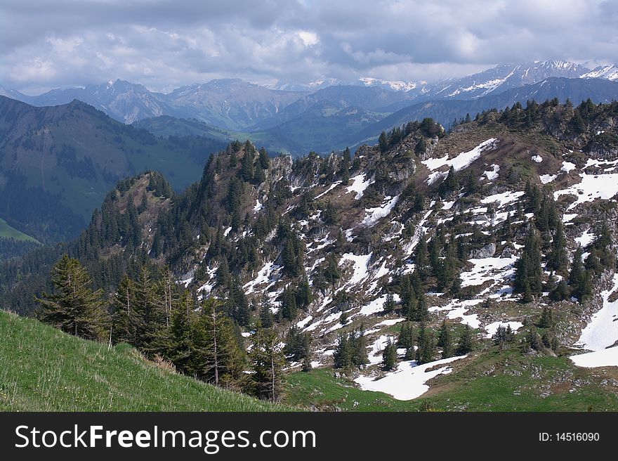 Summer alpine mountain panorama
