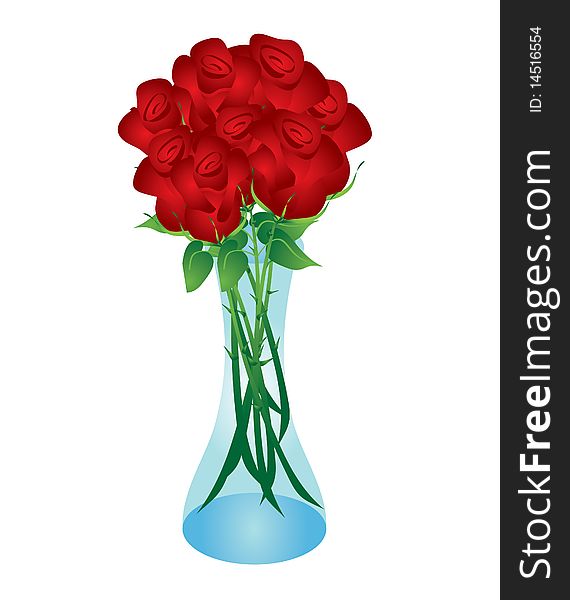 Illustration of red rose boquet in glass vase. Illustration of red rose boquet in glass vase.